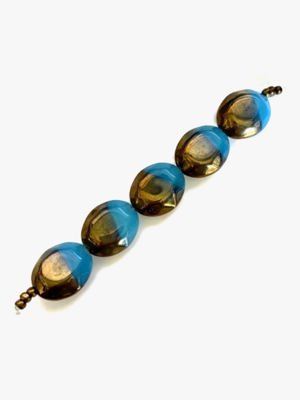 As Low As $2 Aqua Blue and Antique Gold Oval Glass Beads 24mm x 20mm (5)